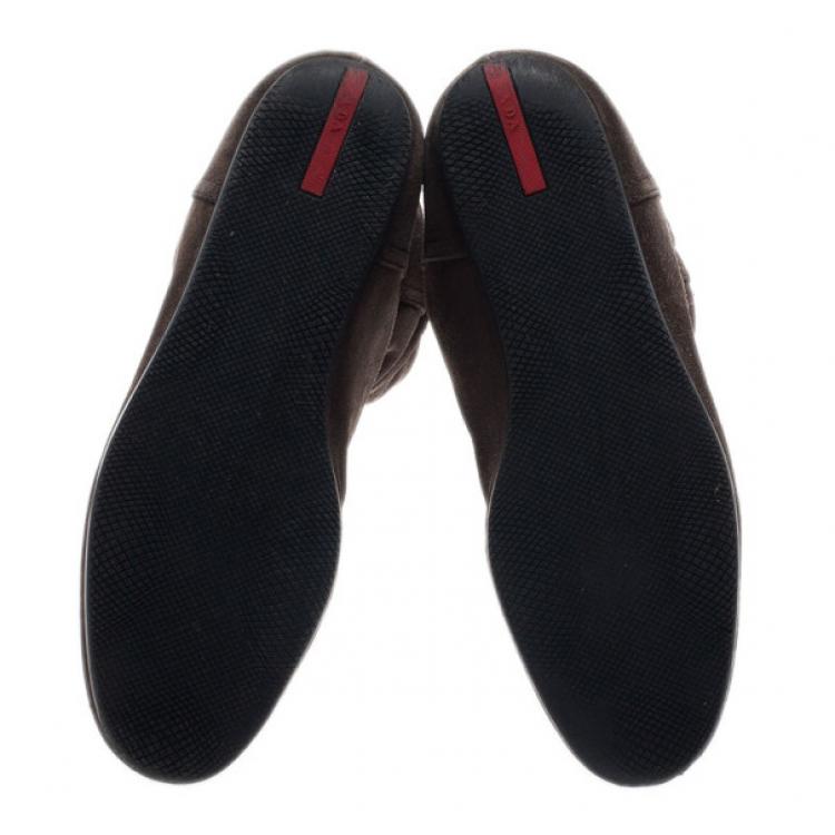 Pre Owned Prada Sport Brown Suede Mid Calf Flat Boots Size 37