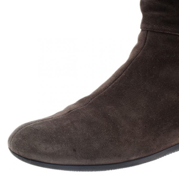 Pre Owned Prada Sport Brown Suede Mid Calf Flat Boots Size 37
