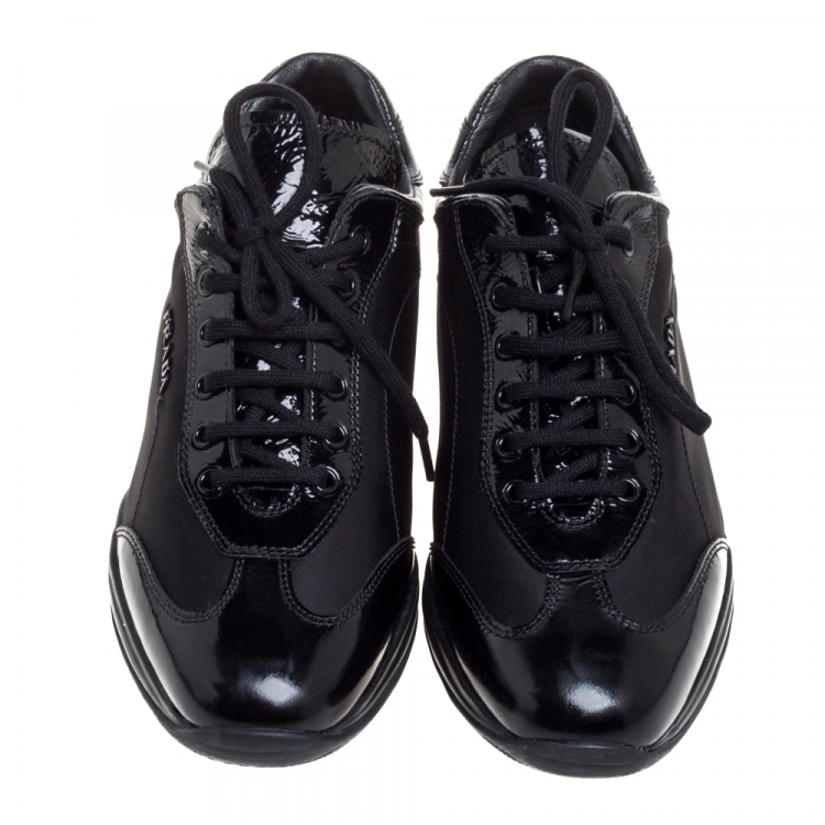 Pre Owned Prada Sport Black Patent Leather and Fabric Trainers Sneakers Size 38