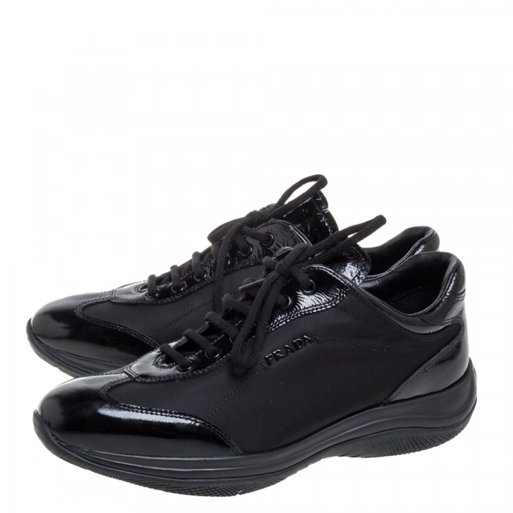 Pre Owned Prada Sport Black Patent Leather and Fabric Trainers Sneakers Size 38