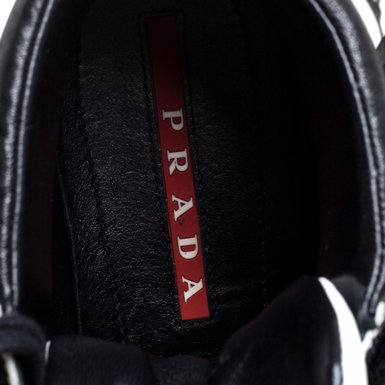 Pre Owned Prada Black/White Leather High Top Sneakers Size 37.5