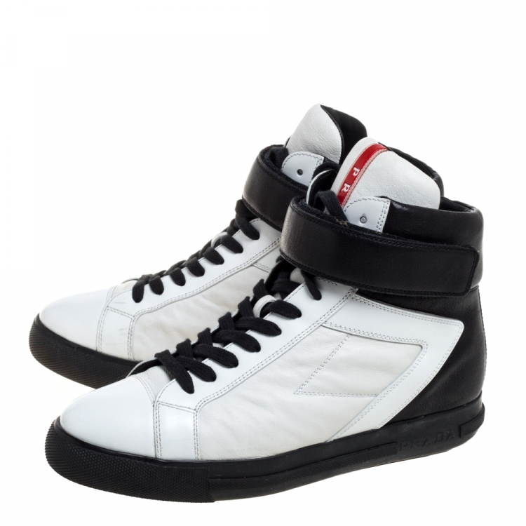 Pre Owned Prada Black/White Leather High Top Sneakers Size 37.5