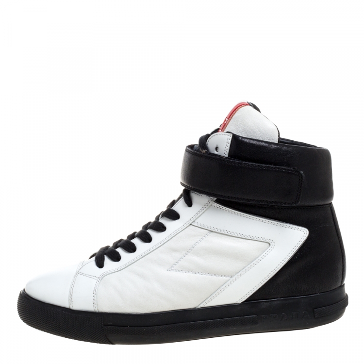 Prada Black/White Leather High Top Sneakers Size  Prada | TLC