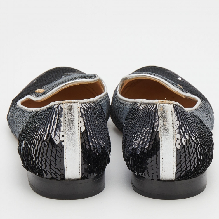 Pre Owned Prada Metallic Sequin Embellished Smoking Slippers Size 37.5