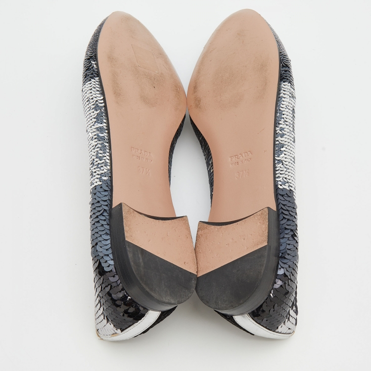 Pre Owned Prada Metallic Sequin Embellished Smoking Slippers Size 37.5