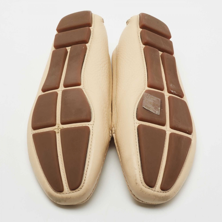 Pre Owned Prada Cream Leather Bar Driver Slip on Loafers Size 37.5