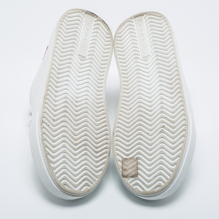 Pre Owned Prada White Leather Logo Sneakers Size 35