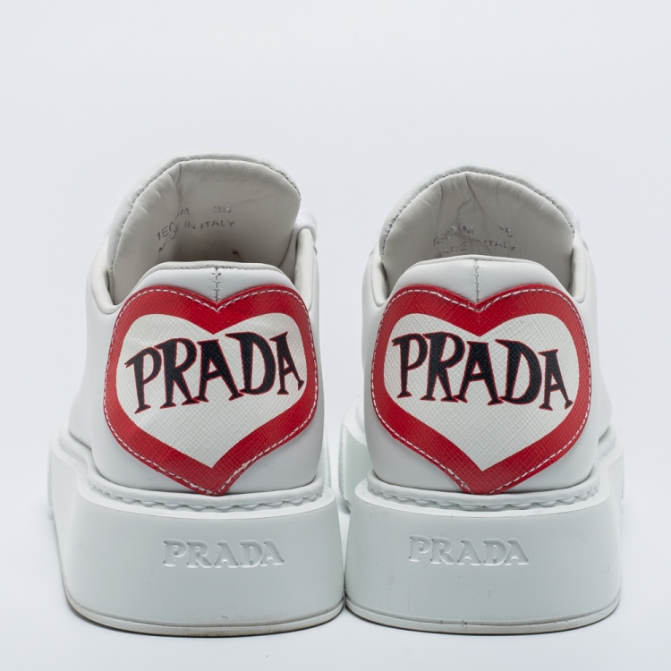 Pre Owned Prada White Leather Logo Sneakers Size 35
