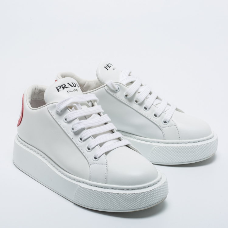 Pre Owned Prada White Leather Logo Sneakers Size 35