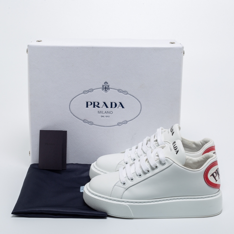 Pre Owned Prada White Leather Logo Sneakers Size 35