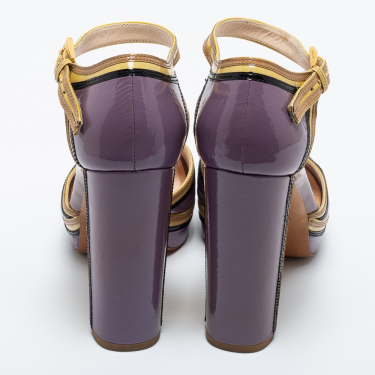 Pre Owned Prada Multicolor Patent Ankle Strap Sandals Size 38
