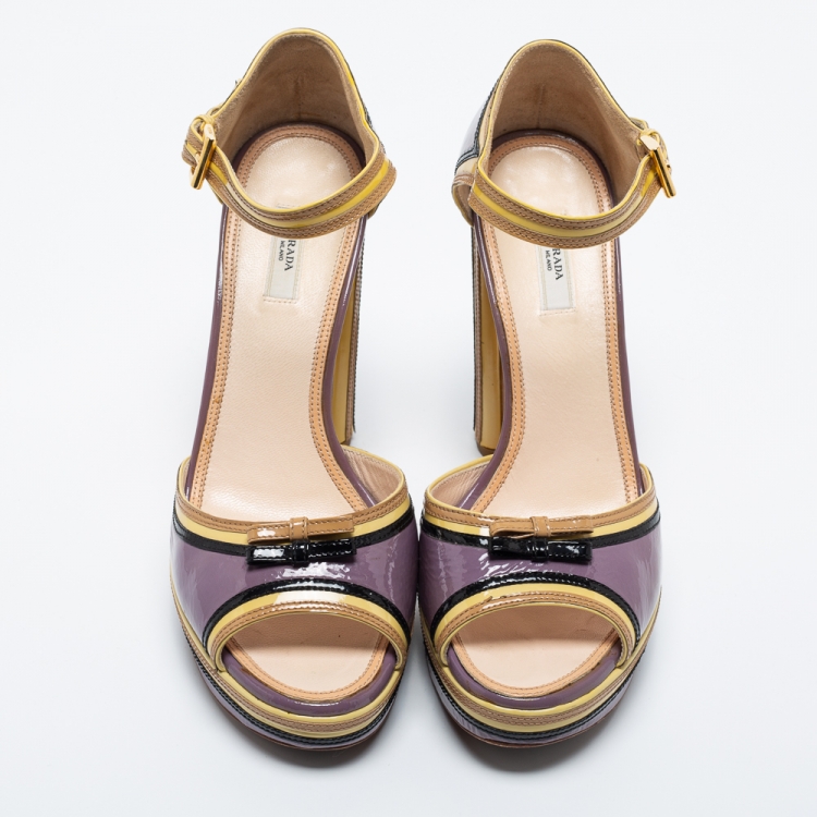 Pre Owned Prada Multicolor Patent Ankle Strap Sandals Size 38