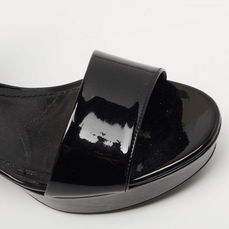 Pre Owned Prada Black Patent Ankle Strap Platform Sandals Size 38.5