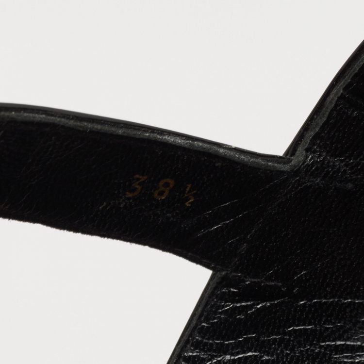 Pre Owned Prada Black Patent Ankle Strap Platform Sandals Size 38.5