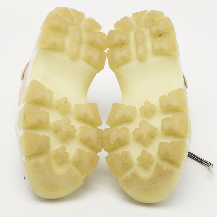 Pre Owned Prada Beige Suede and Leather Lace Up Low Top Sneakers Size 36