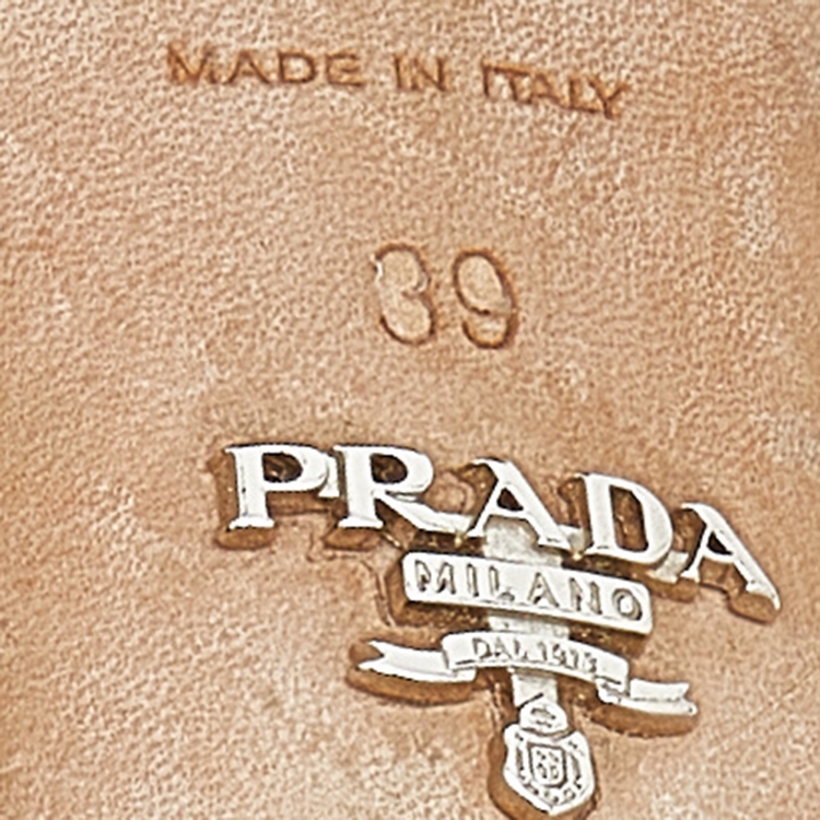 Pre Owned Prada Green Leather Triangle Logo Open Toe Slide Sandals Size 39