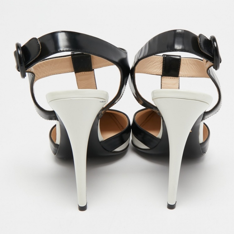 Pre Owned Prada White/Black Leather T-Strap Pumps Size 41