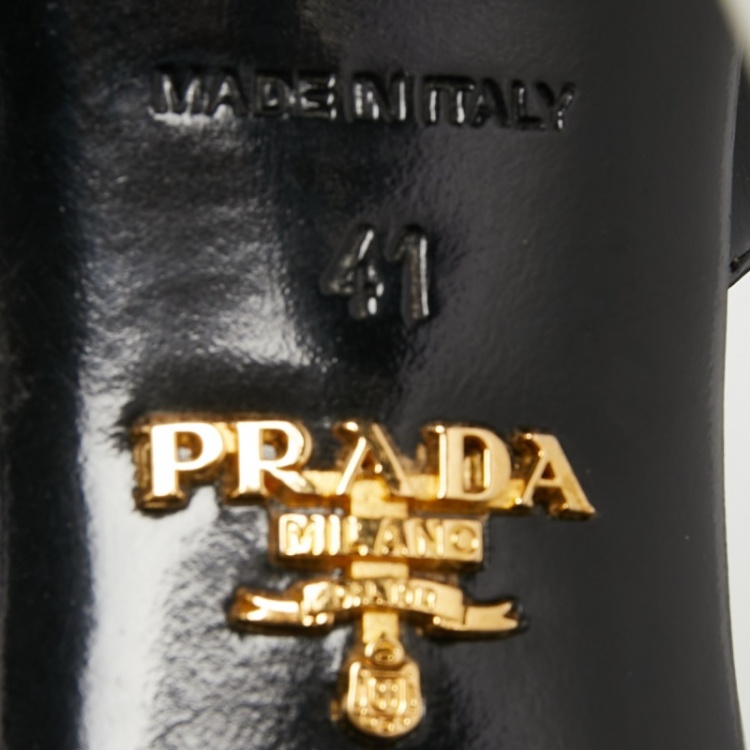 Pre Owned Prada White/Black Leather T-Strap Pumps Size 41