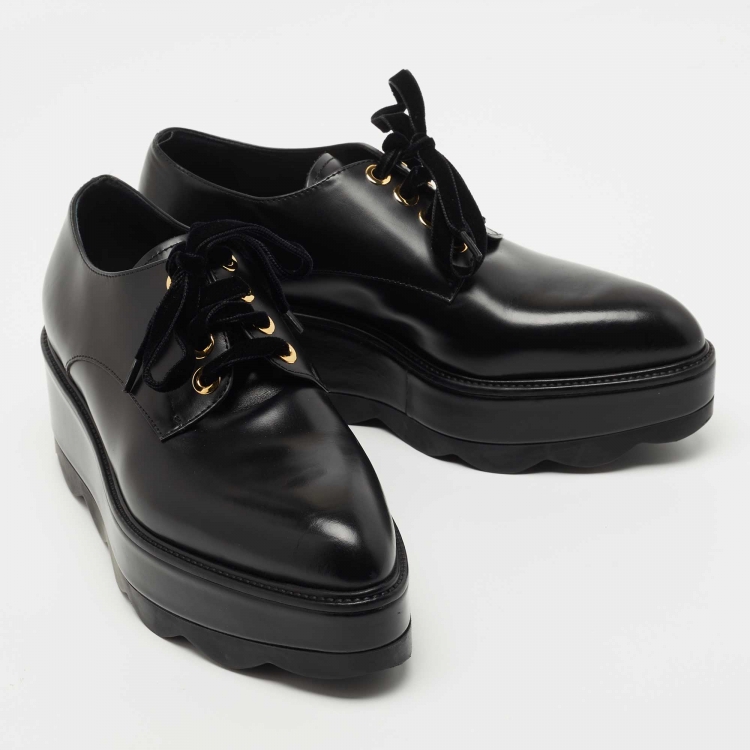 Pre Owned Prada Black Leather Lace Up Wedge Derby Sneakers Size 37.5  
