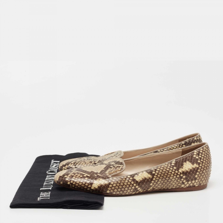 Pre Owned Prada Two Tone Snakeskin Smoking Slippers Size 38