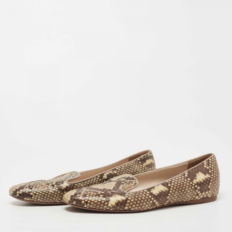 Pre Owned Prada Two Tone Snakeskin Smoking Slippers Size 38