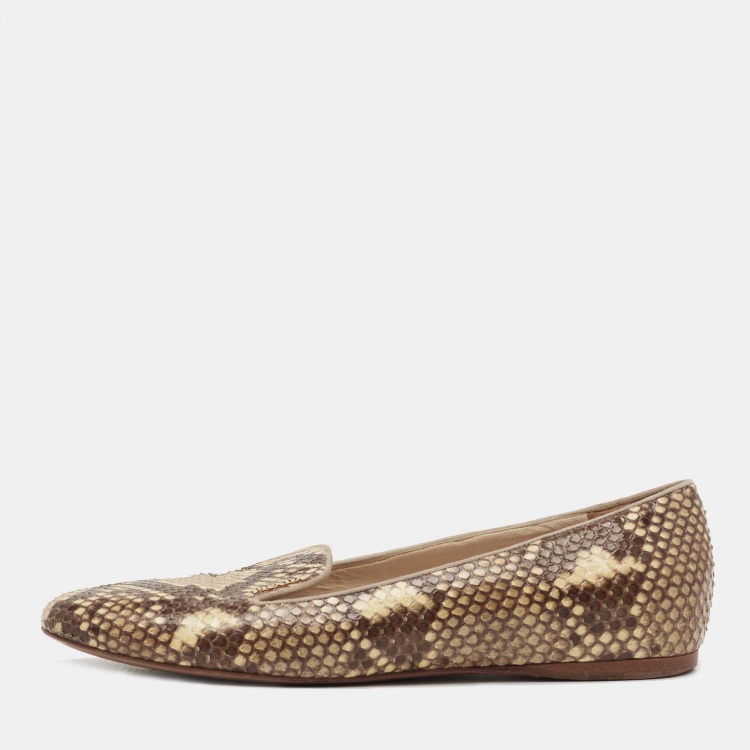 Pre Owned Prada Two Tone Snakeskin Smoking Slippers Size 38