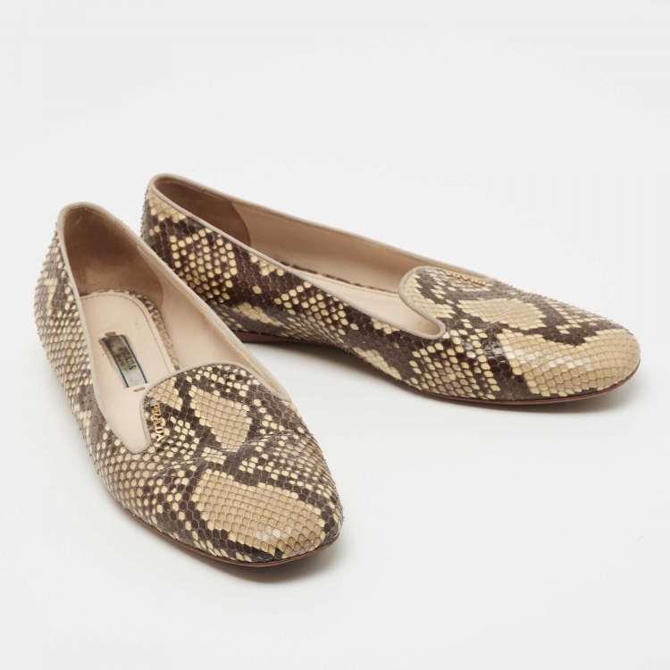Pre Owned Prada Two Tone Snakeskin Smoking Slippers Size 38