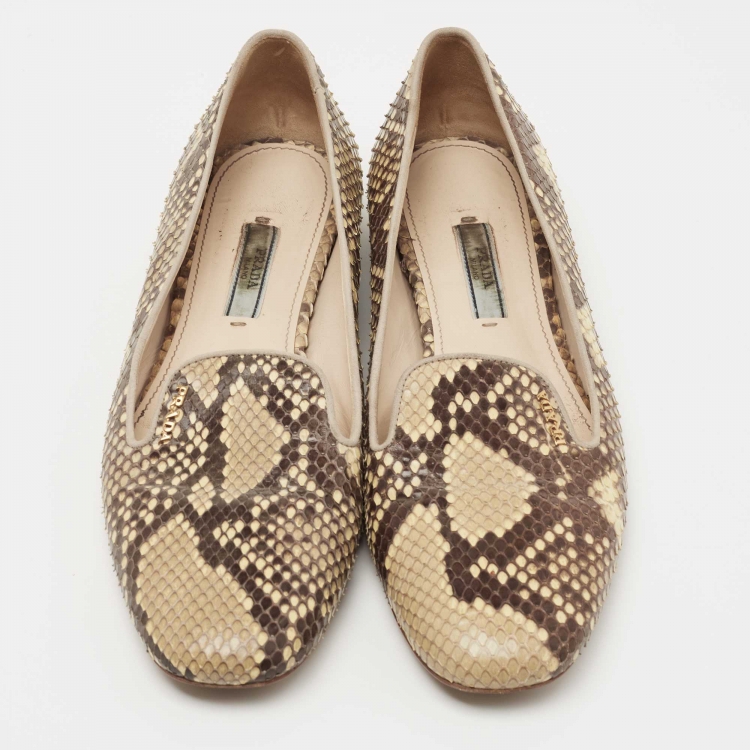 Pre Owned Prada Two Tone Snakeskin Smoking Slippers Size 38