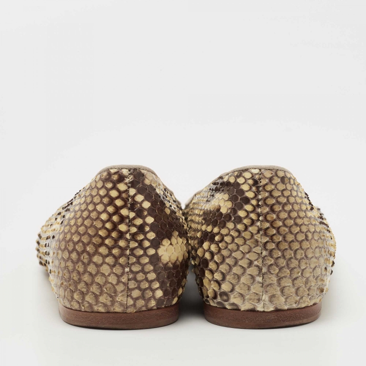Pre Owned Prada Two Tone Snakeskin Smoking Slippers Size 38