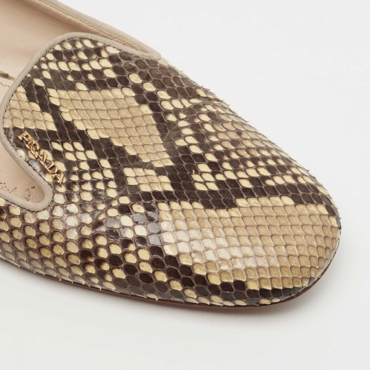 Pre Owned Prada Two Tone Snakeskin Smoking Slippers Size 38