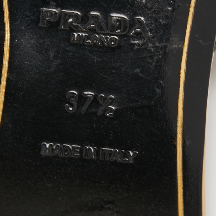 Pre Owned Prada Gold Leather Bow Slide Flats Size 37.5
