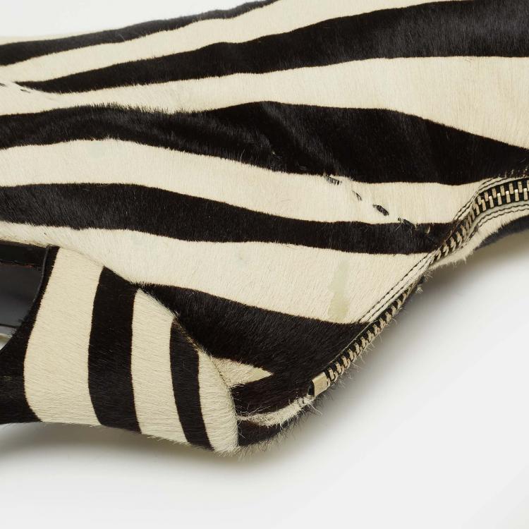 Pre Owned Prada Black/White Calf hair Zebra Printed Knee Length Boots Size 41