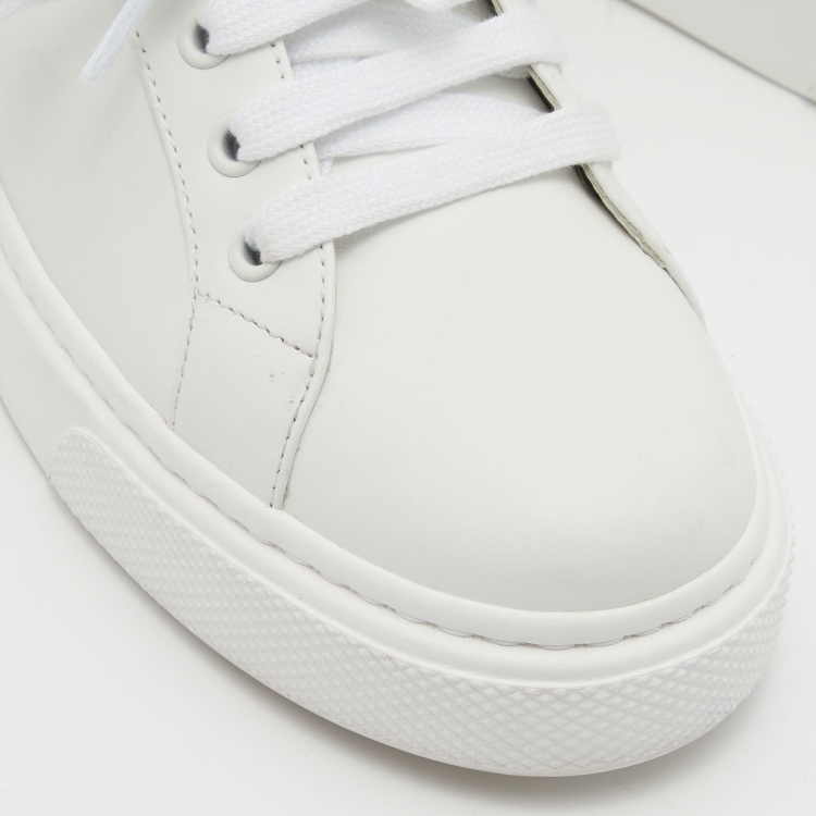 Pre Owned Prada White/Black Leather Macro Lace Up Sneakers Size 37