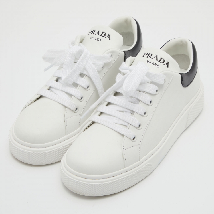 Prada White/Black Macro Lace Up Sneakers Size 37 | TLC