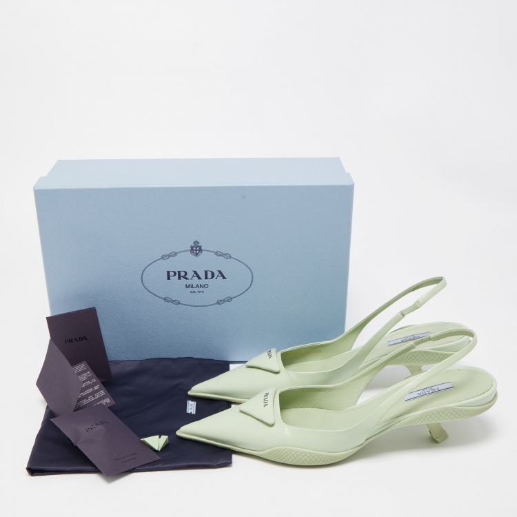 Pre Owned Prada Green Leather Pointed Toe Slingback Pumps 39.5