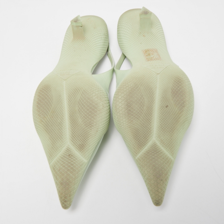 Pre Owned Prada Green Leather Pointed Toe Slingback Pumps 39.5