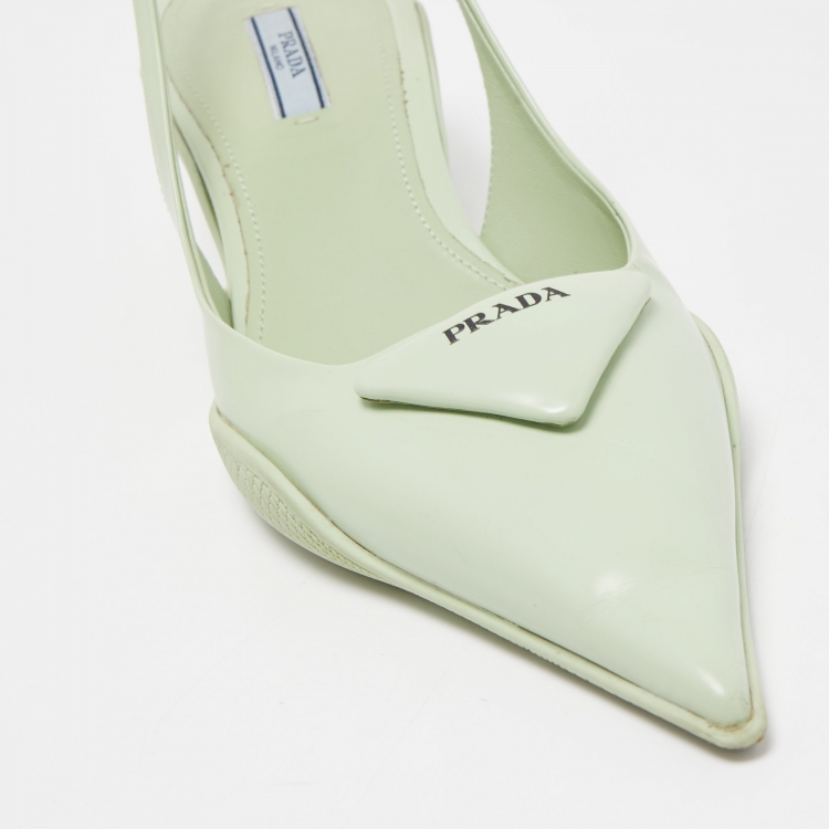 Pre Owned Prada Green Leather Pointed Toe Slingback Pumps 39.5