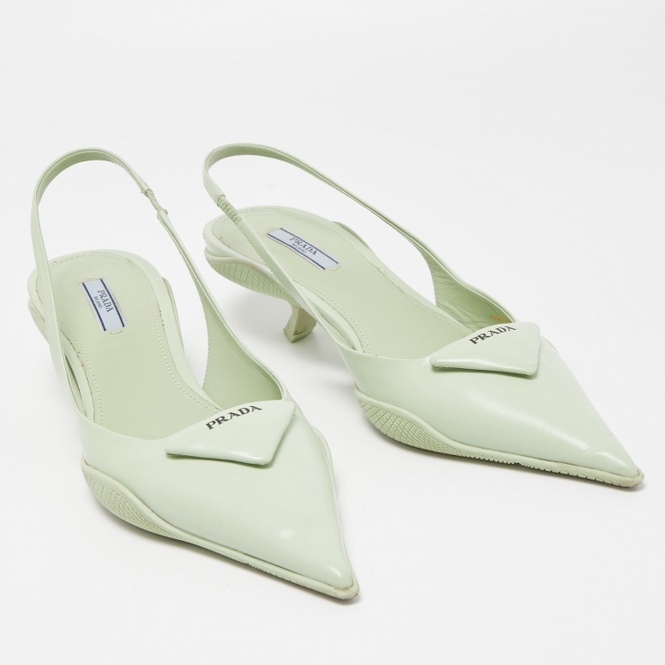 Pre Owned Prada Green Leather Pointed Toe Slingback Pumps 39.5