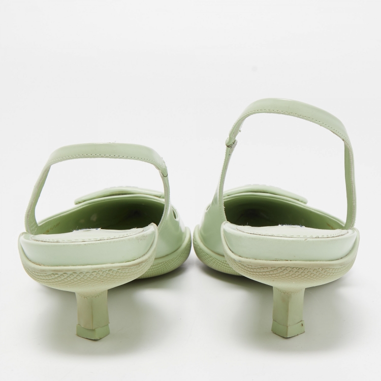 Pre Owned Prada Green Leather Pointed Toe Slingback Pumps 39.5