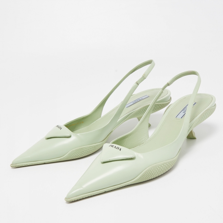 【関税&送料込】Prada Dark Green Leather Pumps Prada Modellerie Spiked Leather Pumps - Bergdorf Goodman