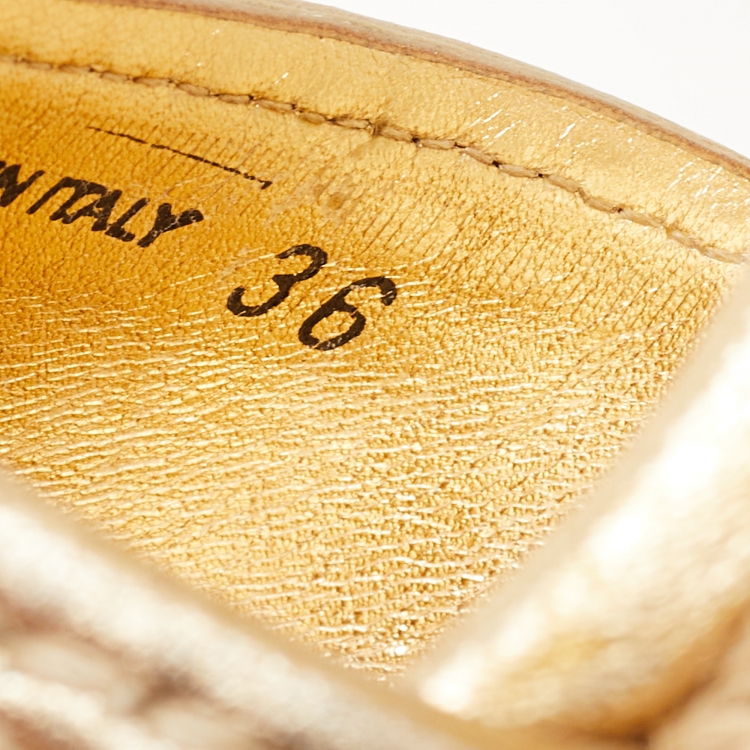 Pre Owned Prada Gold/Brown Leather Espadrille Wedge Sandals Size 36