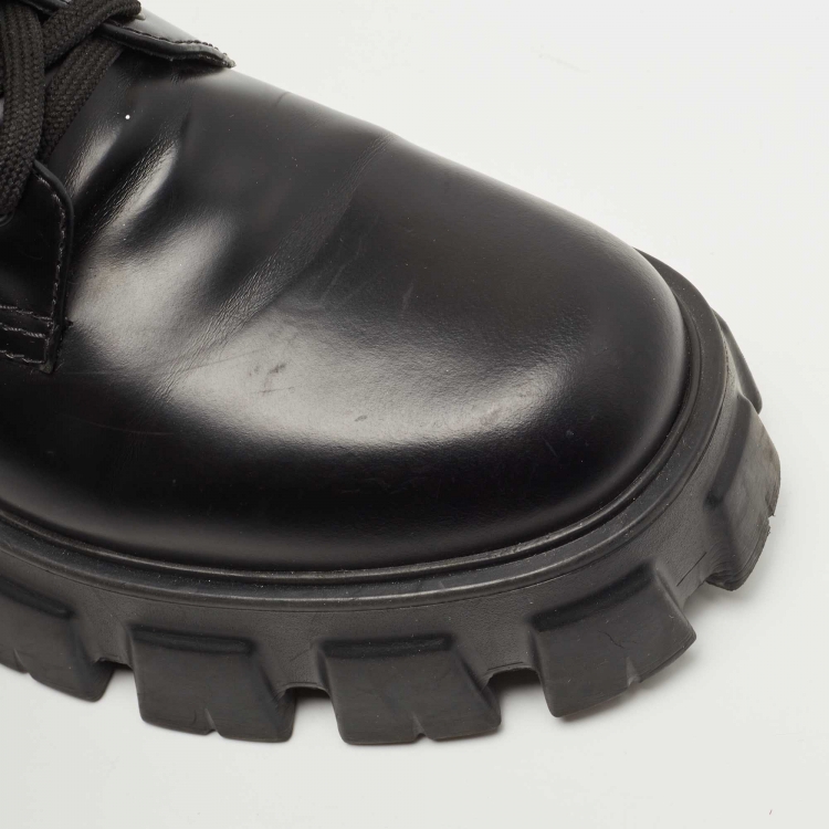 Pre Owned Prada Black Leather and Nylon Monolith Ankle Boots Size 39