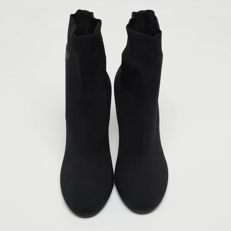 Pre Owned Prada Black Knit Fabric Sock Boots Size 38