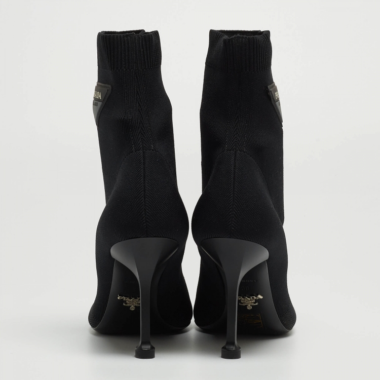 Pre Owned Prada Black Knit Fabric Sock Boots Size 38