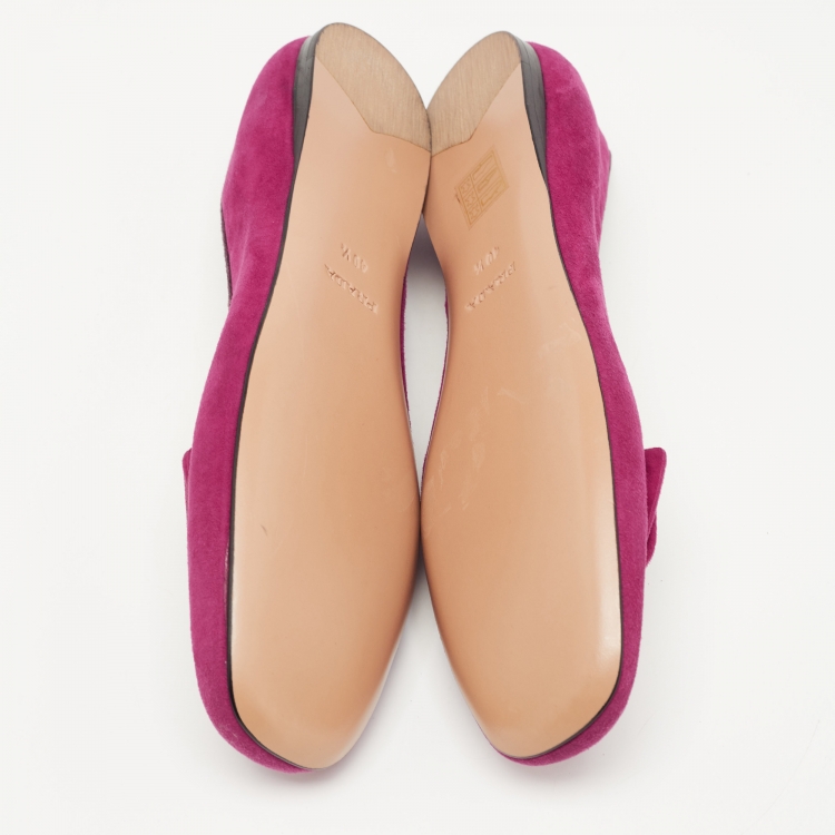 Pre Owned Prada Fuchsia Suede Bow Ballet Flats Size 40.5