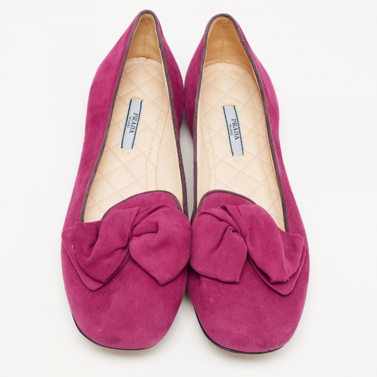 Pre Owned Prada Fuchsia Suede Bow Ballet Flats Size 40.5