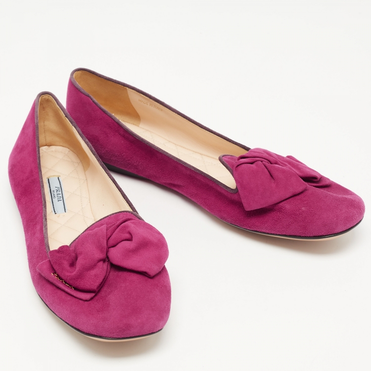 Pre Owned Prada Fuchsia Suede Bow Ballet Flats Size 40.5
