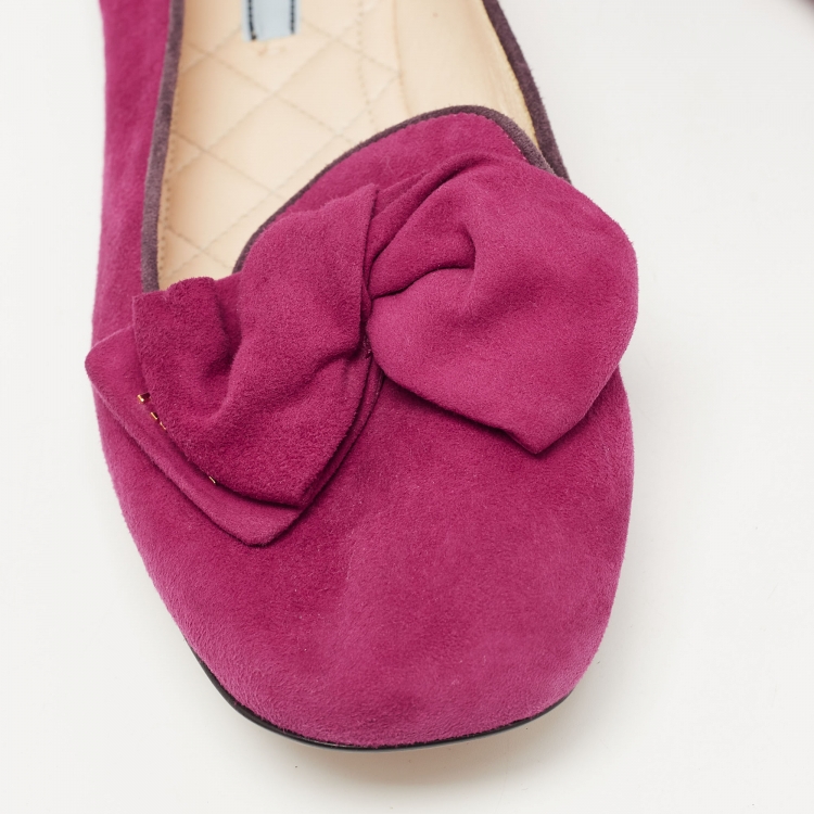 Pre Owned Prada Fuchsia Suede Bow Ballet Flats Size 40.5