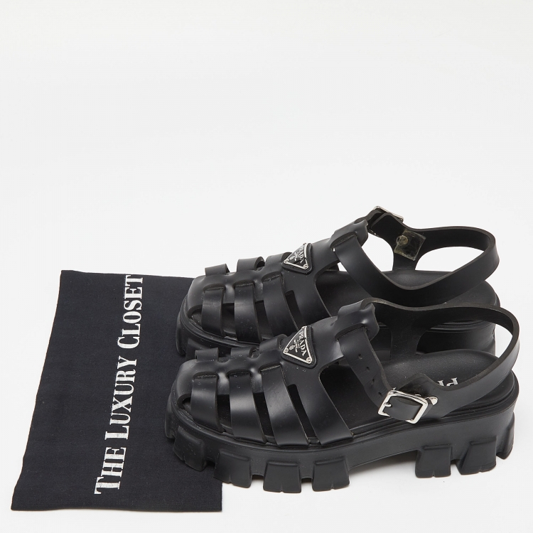Pre Owned Prada Black Rubber Monolith Sandals Size 38