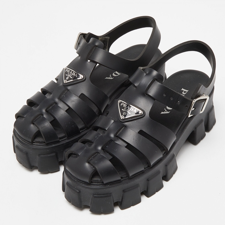 Pre Owned Prada Black Rubber Monolith Sandals Size 38